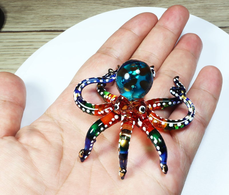 WitnyStore 3" White Dot Multicolor Octopus Artistic Blown Glass Figurine Premium Hand-Blown Statue Tabletop Decoration Unique Collectible for Adult Collectors Handcrafted Elegant Home Room Decor - Image 4